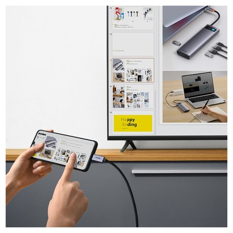 Кабель HDMI Baseus High Definition Series Graphene, USB тип-C, HDMI, 3 м, черный, серый, 4K, #WKGQ010201 Превью 1
