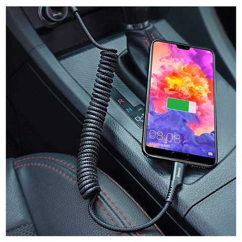 USB кабель Baseus Fish Eye Spring, USB тип-A, Lightning, 100 см, 2 A, чорний, пружина , в нейлоновому обплетенні, #CALSR-01 Прев'ю 1