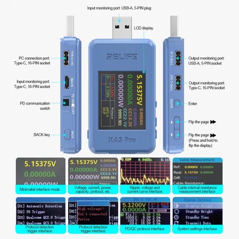 USB-тестер RELIFE XA3 Pro Прев'ю 1