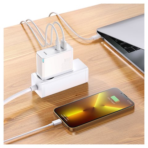 Мережевий зарядний пристрій Baseus GaN5 Pro, 100 Вт, Quick Charge, білий, з кабелем USB тип-C до USB тип-C, 2 порта, #CCGP090202 Прев'ю 3