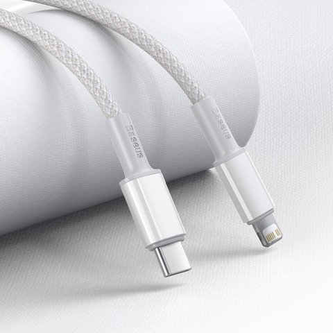 USB кабель Baseus High Density Braided, USB тип-C, Lightning, 200 см, 20 Вт, білий, #CATLGD-A02 Прев'ю 2