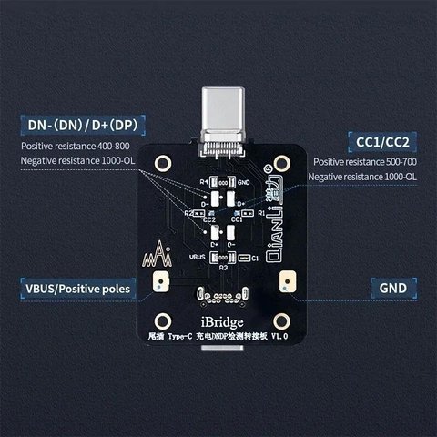 Тест-кабель для перевірки конектора зарядки QianLi iBridge Type-C для мобільних телефонів Apple, Huawei, Meizu, Oppo, Samsung, Vivo, Xiaomi, USB тип-C Прев'ю 2